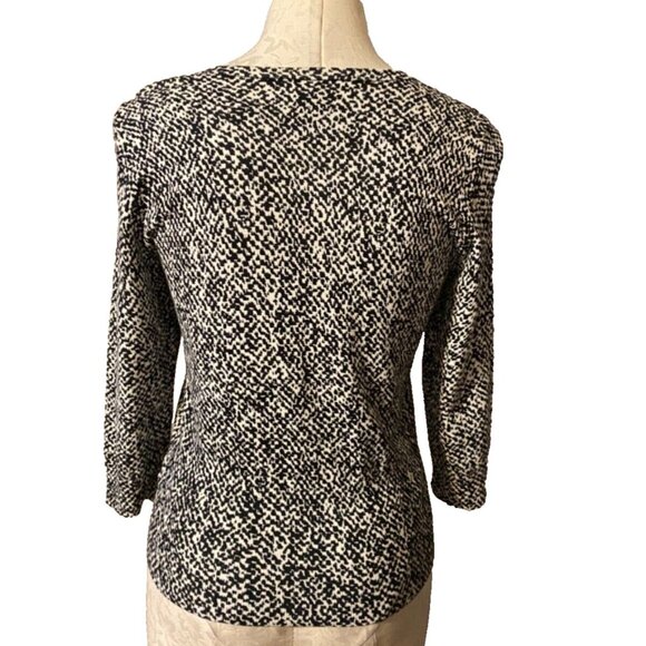 WHBM Womens Cardigan Sweater Black White Silver Trim Small S Stretch - Picture 5 of 7